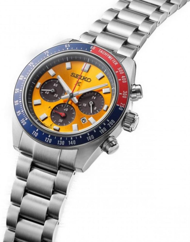 Seiko Prospex Speedtimer Pogue SSC947P1 men's watch orange background solar chronograph