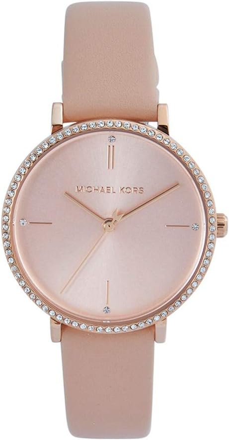 Michael Kors Reloj de Pulsera para Mujer, Caja de 32 mm de aleación en Oro Rosa, Correa de Cuero Rosa MK7113
