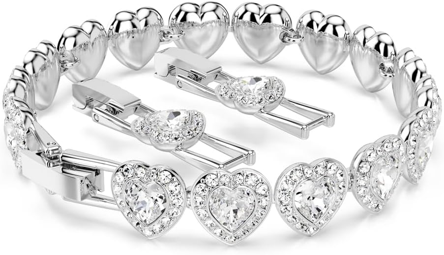 Swarovski Pulsera de tenis, cortes mixtos, corazón, blanco, acabado de rodio, M