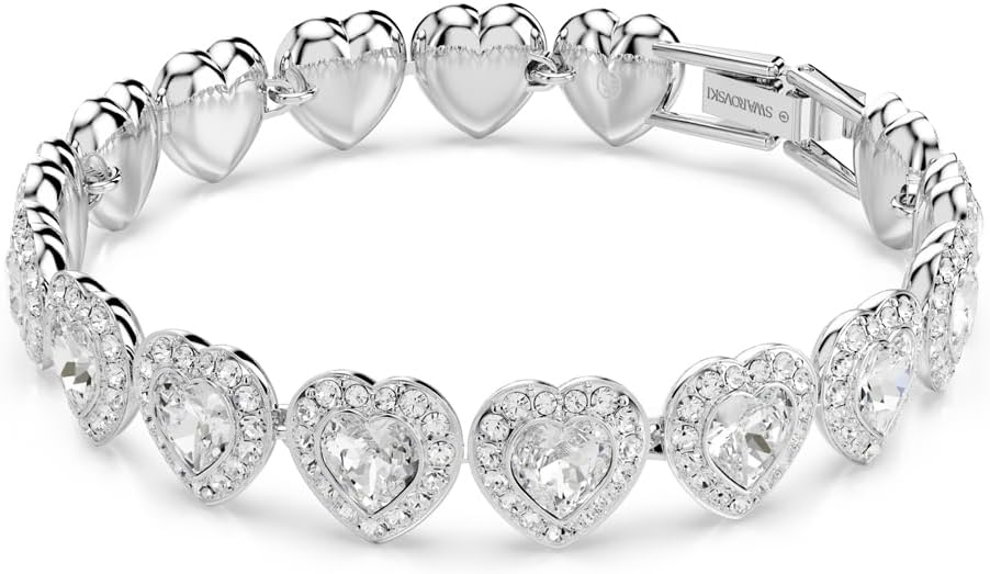 Swarovski Pulsera de tenis, cortes mixtos, corazón, blanco, acabado de rodio, M