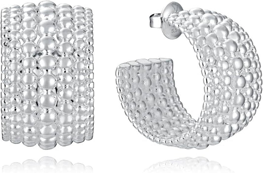 Pendientes Viceroy Mujer 14317E01000 – Aros Abiertos de Acero Chapado en Plata 999 con Diseño de Bolas, 2 cm, Colección Laura Escanes