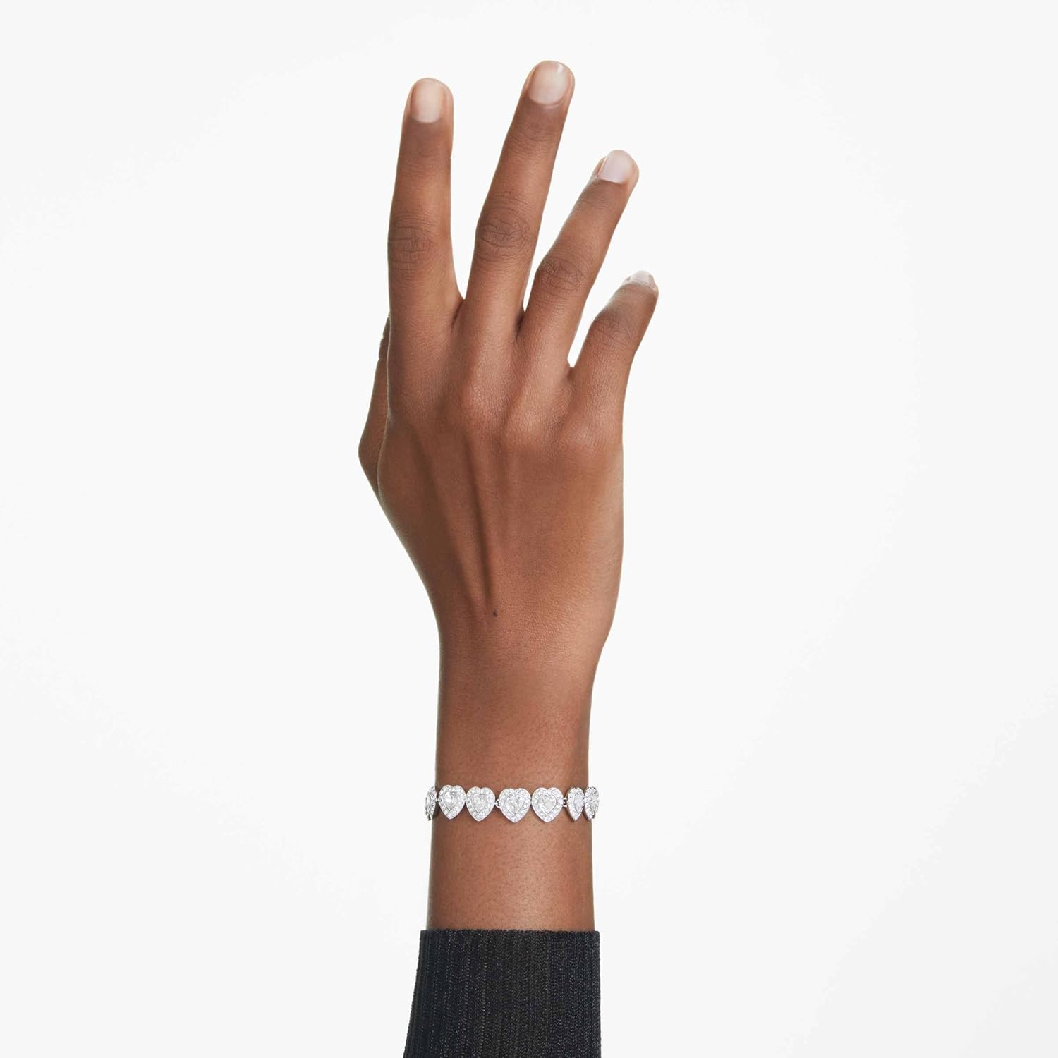 Swarovski Pulsera de tenis, cortes mixtos, corazón, blanco, acabado de rodio, M