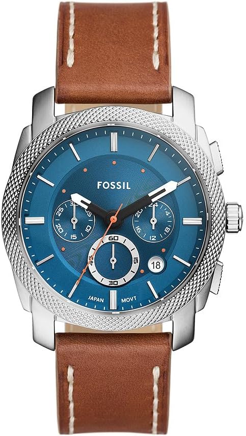 Fossil Reloj Machine para Hombre, 42mm Movimiento cronógrafo de Cuarzo con Correa de Acero o Piel