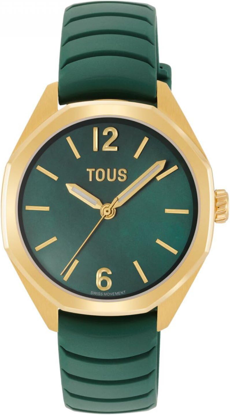 TOUS Reloj Bicolor analógico con Movimiento Suizo, Esfera de nácar y Correa de Caucho Verde Now Lady 3000141200
