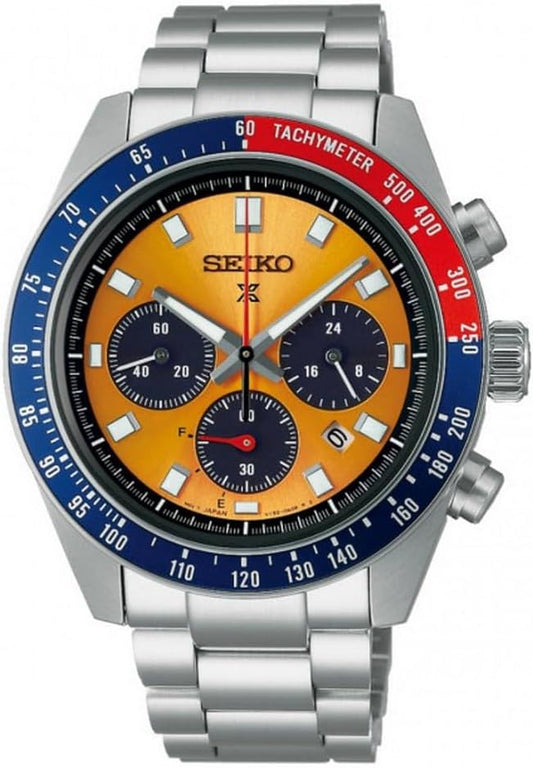 Seiko Prospex Speedtimer Pogue SSC947P1 men's watch orange background solar chronograph