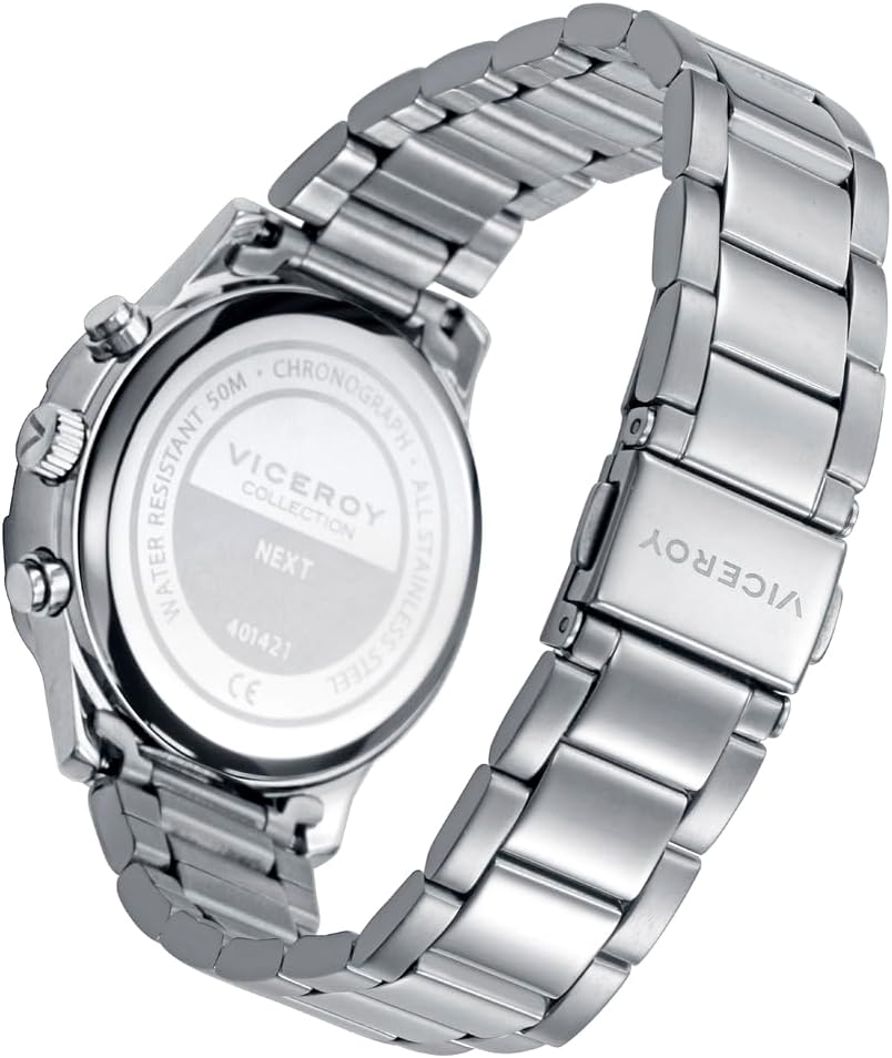 Viceroy Reloj Fashion Niño Comunión 401421-34 – Caja y Brazalete de Acero, Movimiento de Cuarzo Cronógrafo, Pulsera de Acero y Piel Azul de Regalo