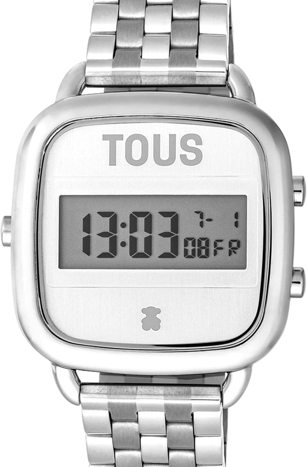 TOUS Reloj Digital con Brazalete de Acero, Funciones Hora, Minutos, Segundos, Día, Mes, Día Semana, Cronógrafo 1/100 Segundos y Alarma, Impermeable a 5 ATM, Colección D-Logo