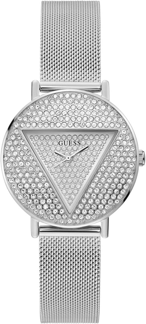 GUESS Reloj analógico con logotipo plateado para mujer de EE. UU