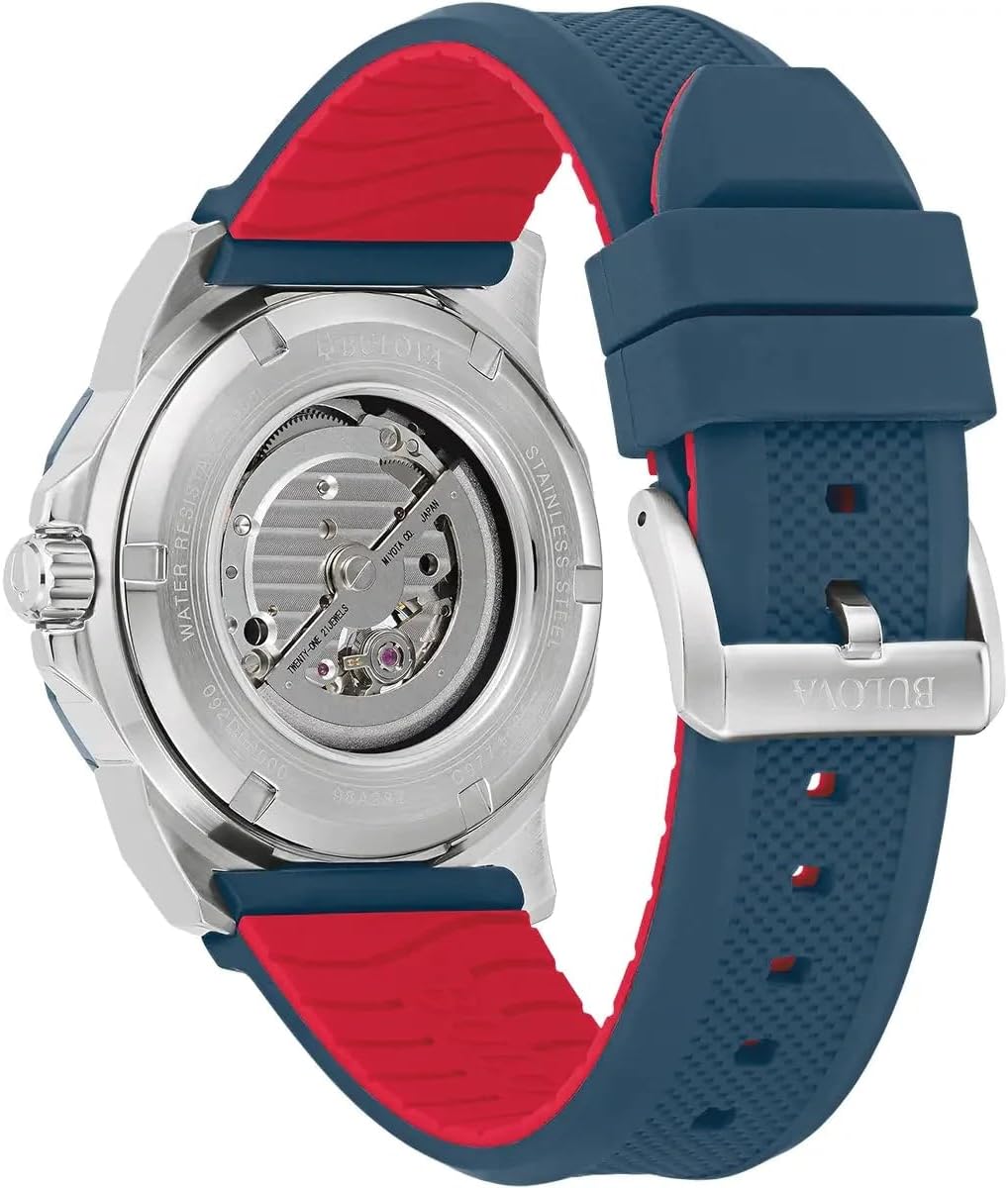 Bulova Reloj mecánico analógico para Hombre con Correa de Goma 98A282, Azul, Pulsera