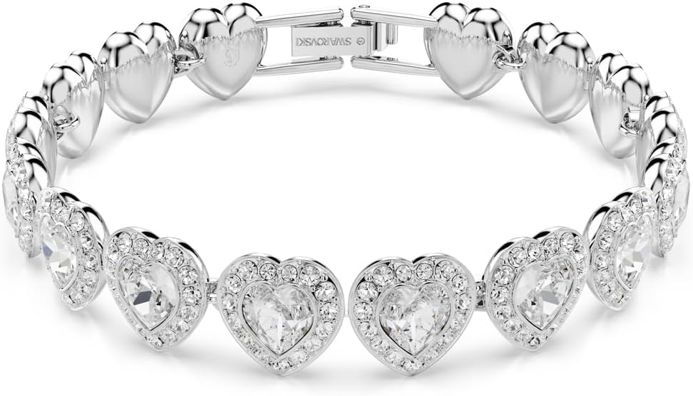 Swarovski Pulsera de tenis, cortes mixtos, corazón, blanco, acabado de rodio, M