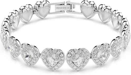 Swarovski Pulsera de tenis, cortes mixtos, corazón, blanco, acabado de rodio, M