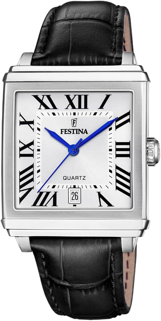 Festina Reloj Hombre F20681/1 On The Square Caja de Acero Inoxidable 316l Plateado Correa de Cuero Negro