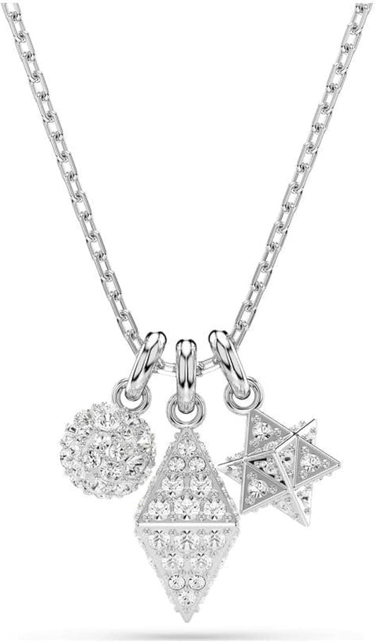 Swarovski Dextera - Collar con colgante de esfera y cubo chapado en rodio para mujer, color blanco, 38-45 cm Length, Cristal, Cristal