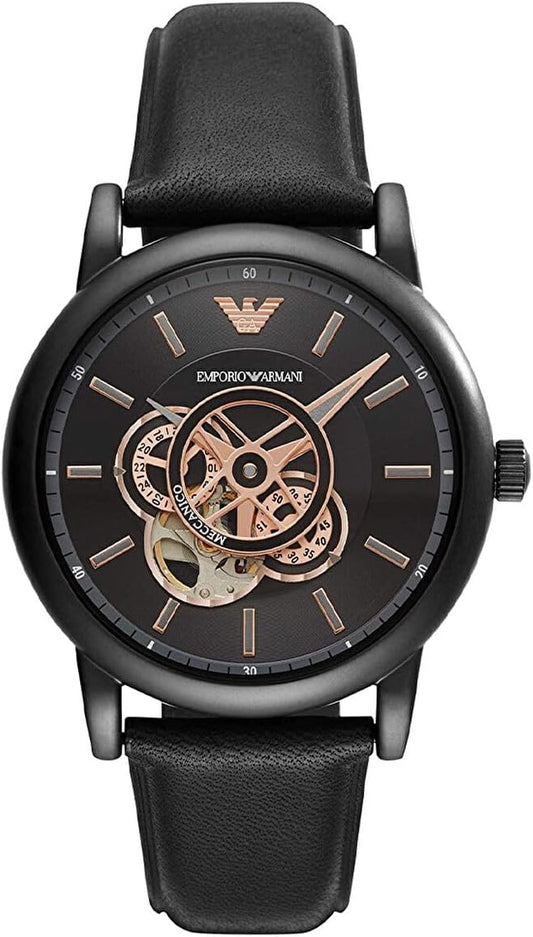 Emporio Armani Reloj Hombre, Movimiento automático, caja de acero inoxidable plateado de 43mm con correa de piel, AR1982