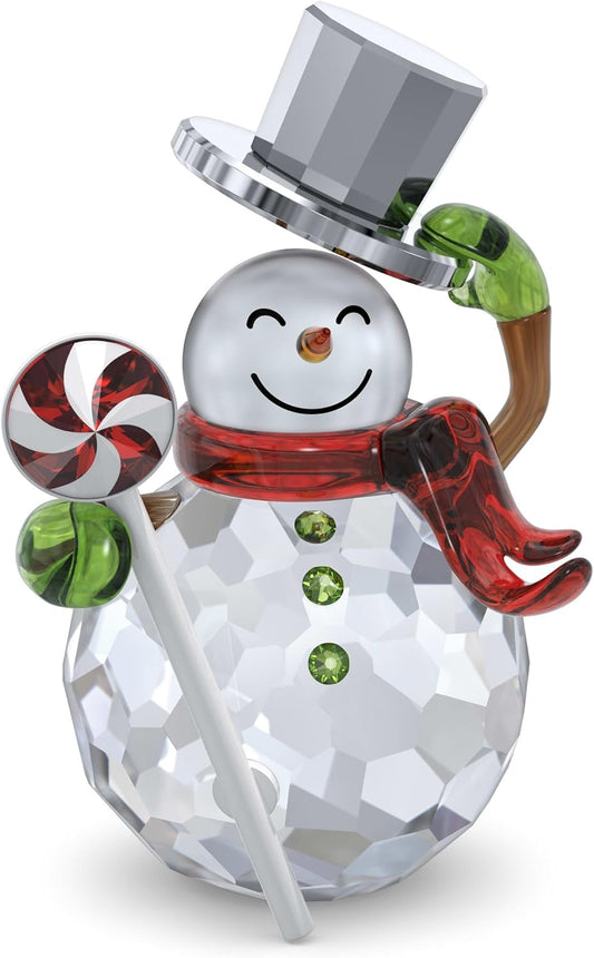 Swarovski Holiday Cheers Muñeco de Nieve Dulcis, Detalles Verdes, Rojos y Metálicos
