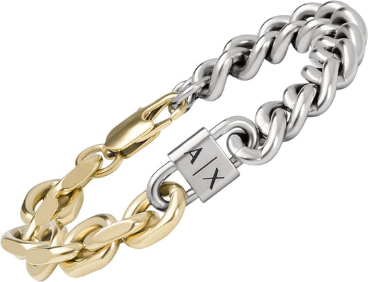 Armani Exchange Hombre Pulsera de acero inoxidable con cierre de mosquetón