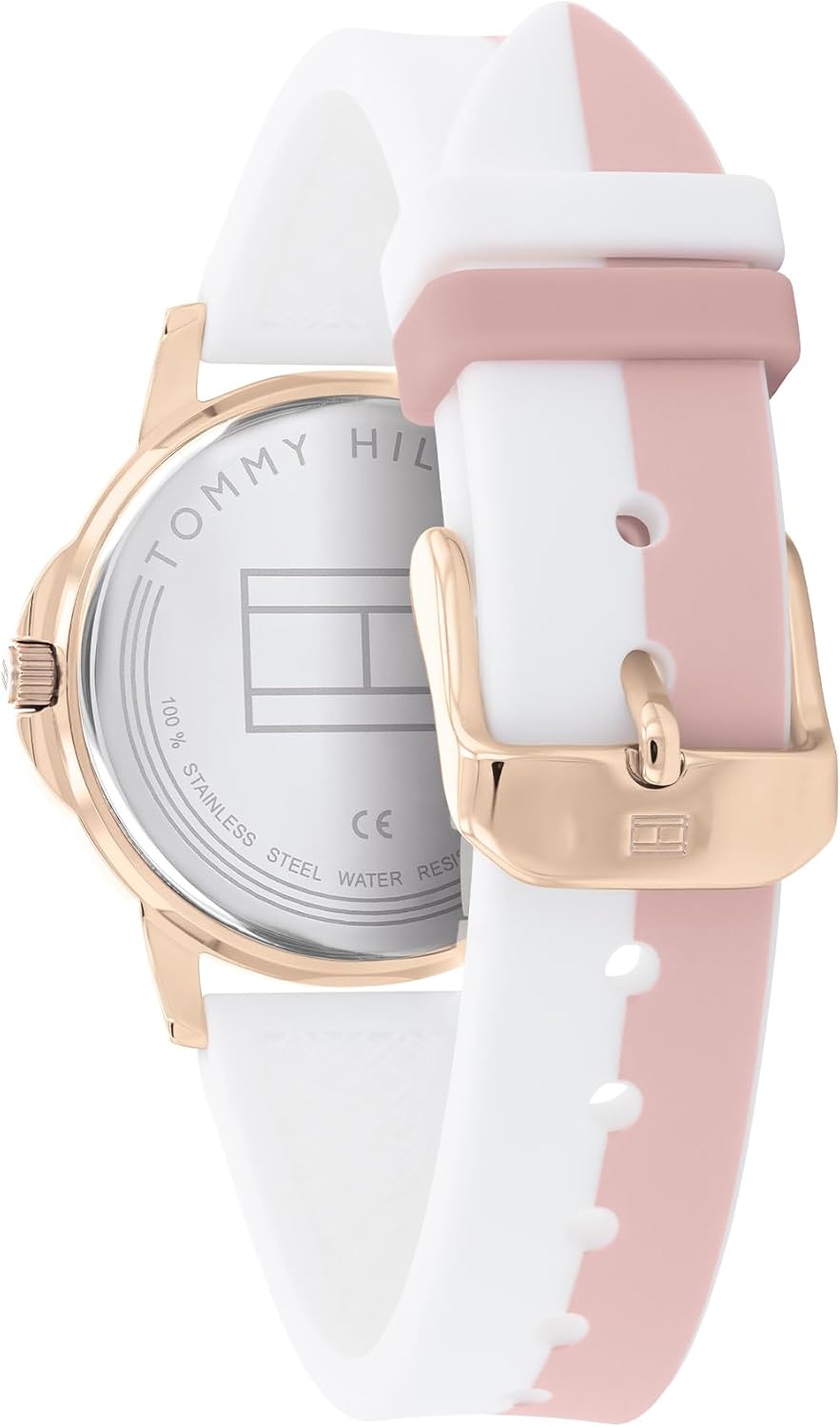 Tommy Hilfiger Girl's Watch with Silver Dial, White and Pink Silicone Strap, Rose Gold Case 32 mm, Quartz Movement 3 Hands, Water Resistant 3 ATM - 1720015