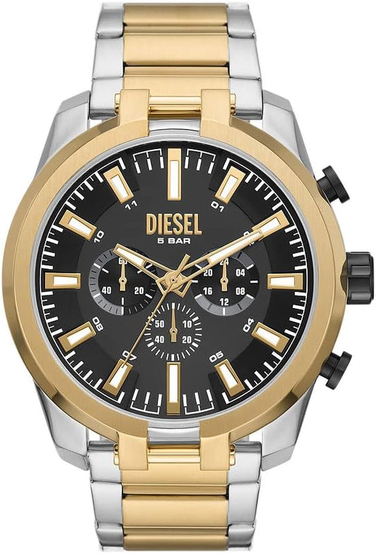 Diesel Reloj Split para Hombre, Movimiento cronógrafo de Cuarzo con Correa de Silicona, Acero Inoxidable o Piel