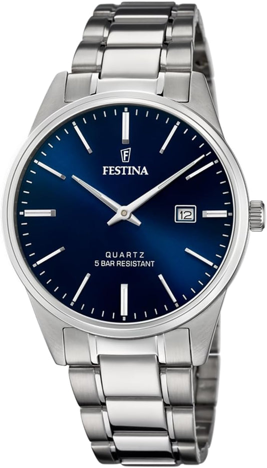 Festina Reloj Hombre Acero Clasico Caja de Acero Inoxidable Correa de Acero Inoxidable Plateado