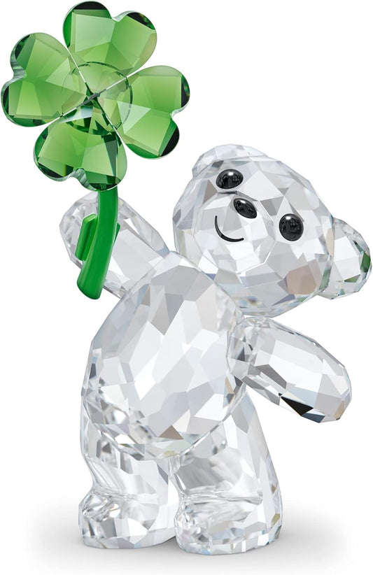 SWAROVSKI Kris Bears - Figura de Amuleto de la Suerte, Cristal Transparente con un Acento de trébol Verde de Cuatro Hojas, Parte de la colección Kris Bears