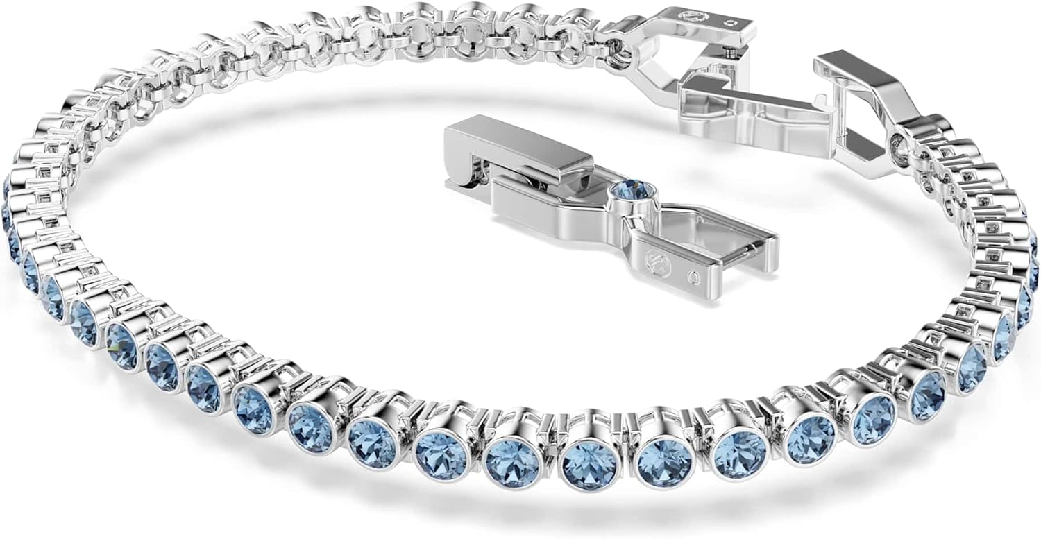 Swarovski Pulsera Tennis Imber Emily, Talla redonda, Azul, Baño de rodio