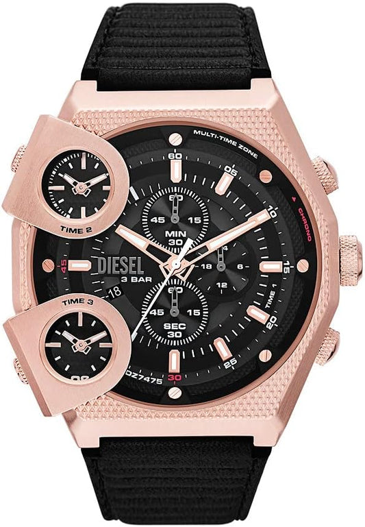 Diesel Reloj Sideshow para Hombre, Movimiento cronógrafo de Cuarzo con Correa de Silicona, Acero Inoxidable o Piel