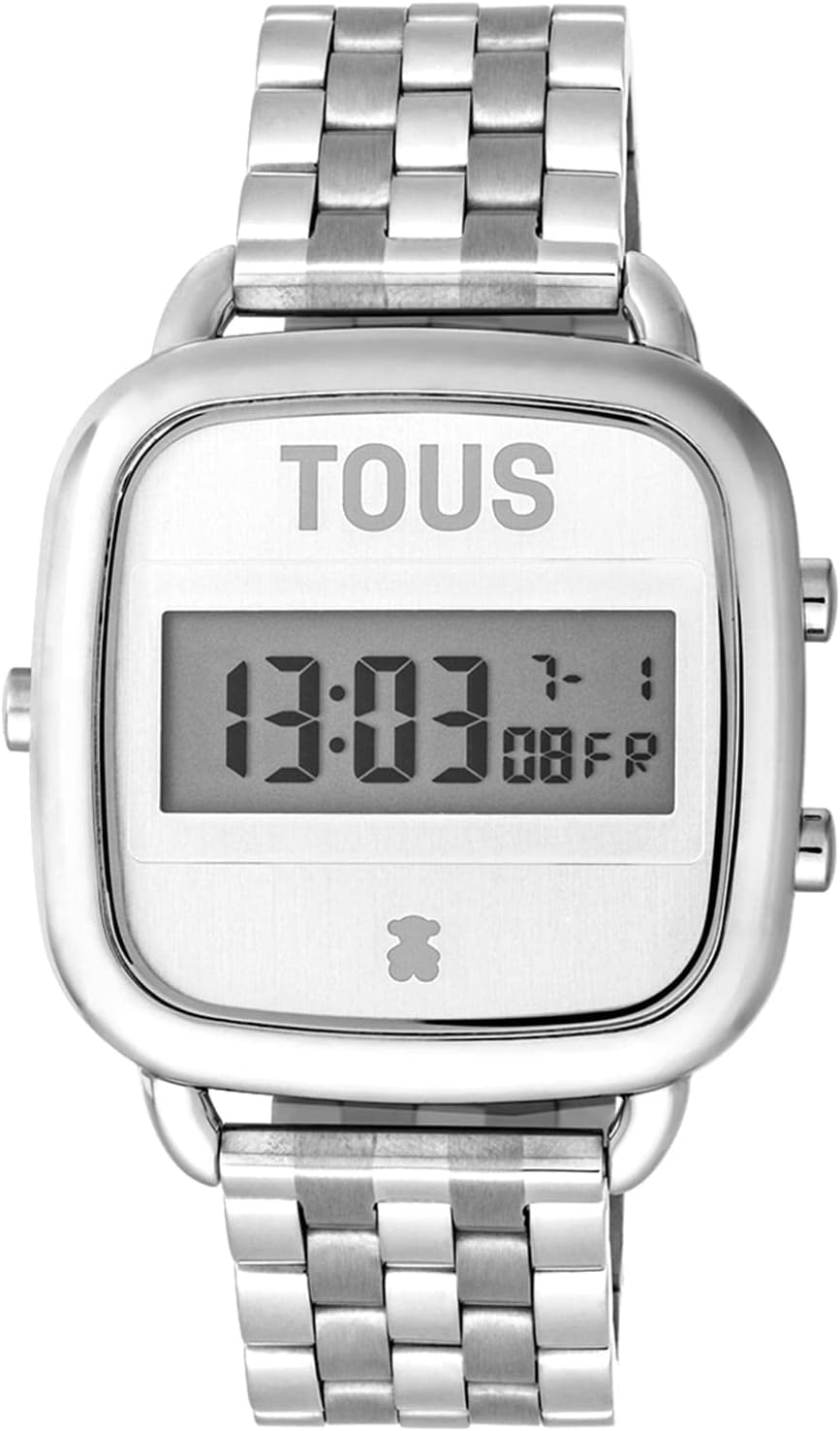 TOUS Reloj Digital con Brazalete de Acero, Funciones Hora, Minutos, Segundos, Día, Mes, Día Semana, Cronógrafo 1/100 Segundos y Alarma, Impermeable a 5 ATM, Colección D-Logo