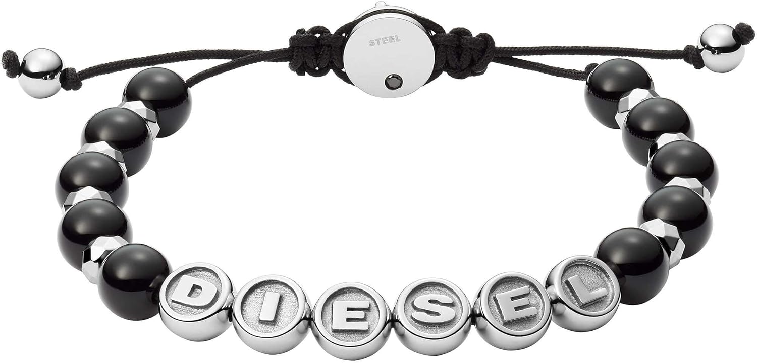 Diesel Pulsera de hombre de cuentas semipreciosas con cierre deslizante
