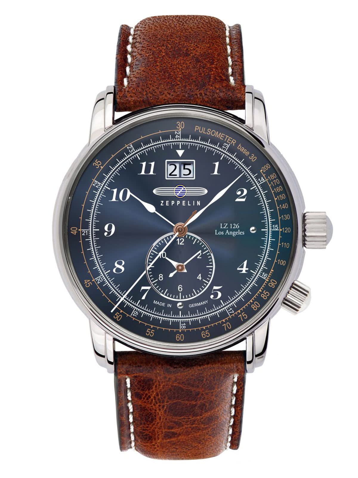 Zeppelin Herrenuhr mit Lederband Serie LZ126 Los Angeles Großdatum Big Date GMT 8644
