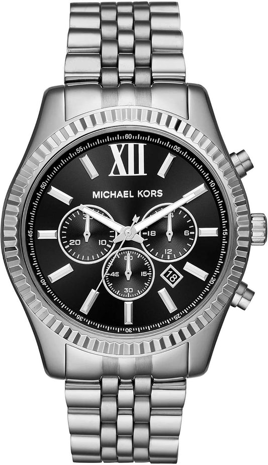 Michael Kors Reloj Lexington para Hombre, Movimiento cronógrafo de Cuarzo de 44 mm con Correa de Acero Inoxidable