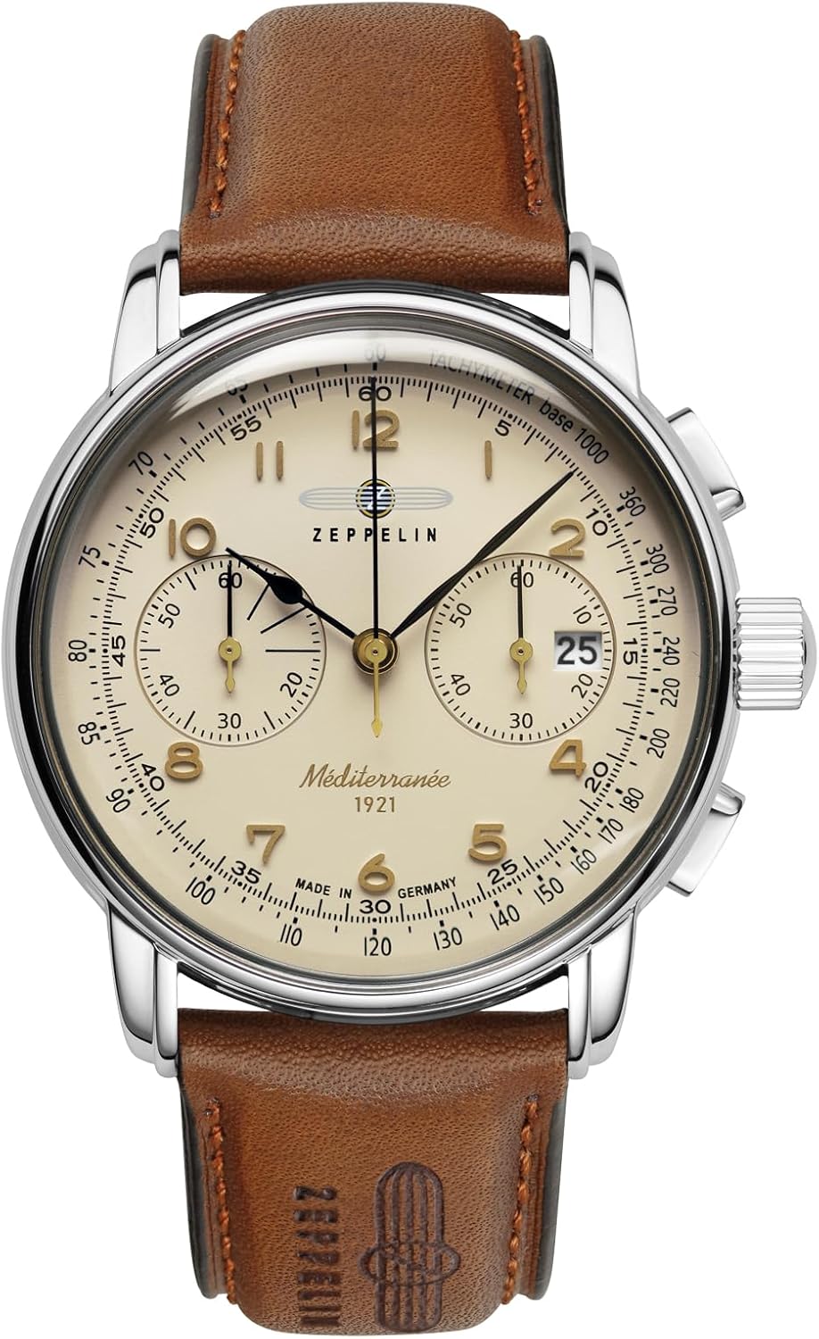 Zeppelin - Men's watch, 100 years old, chronograph with leather strap