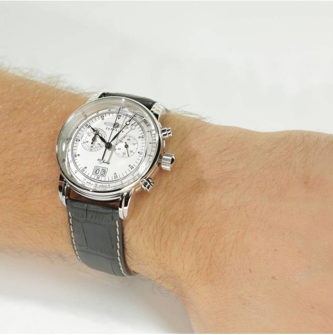 Zeppelin Men's Quartz Chronograph Watch with Leather Strap – 76901, Black White, strap