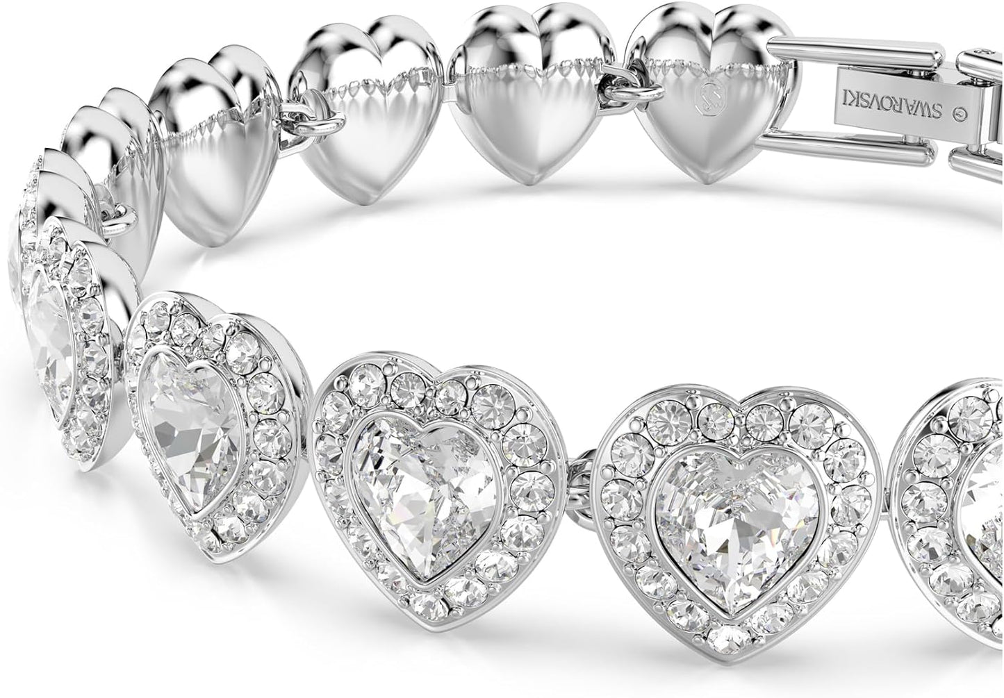 Swarovski Pulsera de tenis, cortes mixtos, corazón, blanco, acabado de rodio, M