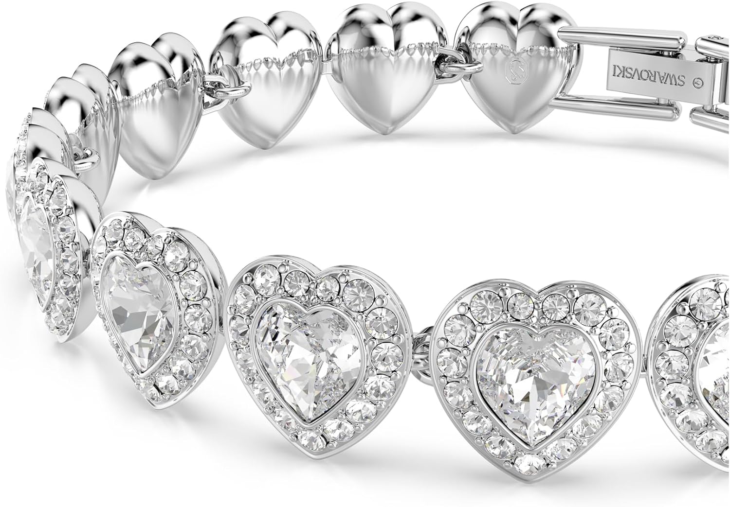 Swarovski Pulsera de tenis, cortes mixtos, corazón, blanco, acabado de rodio, M