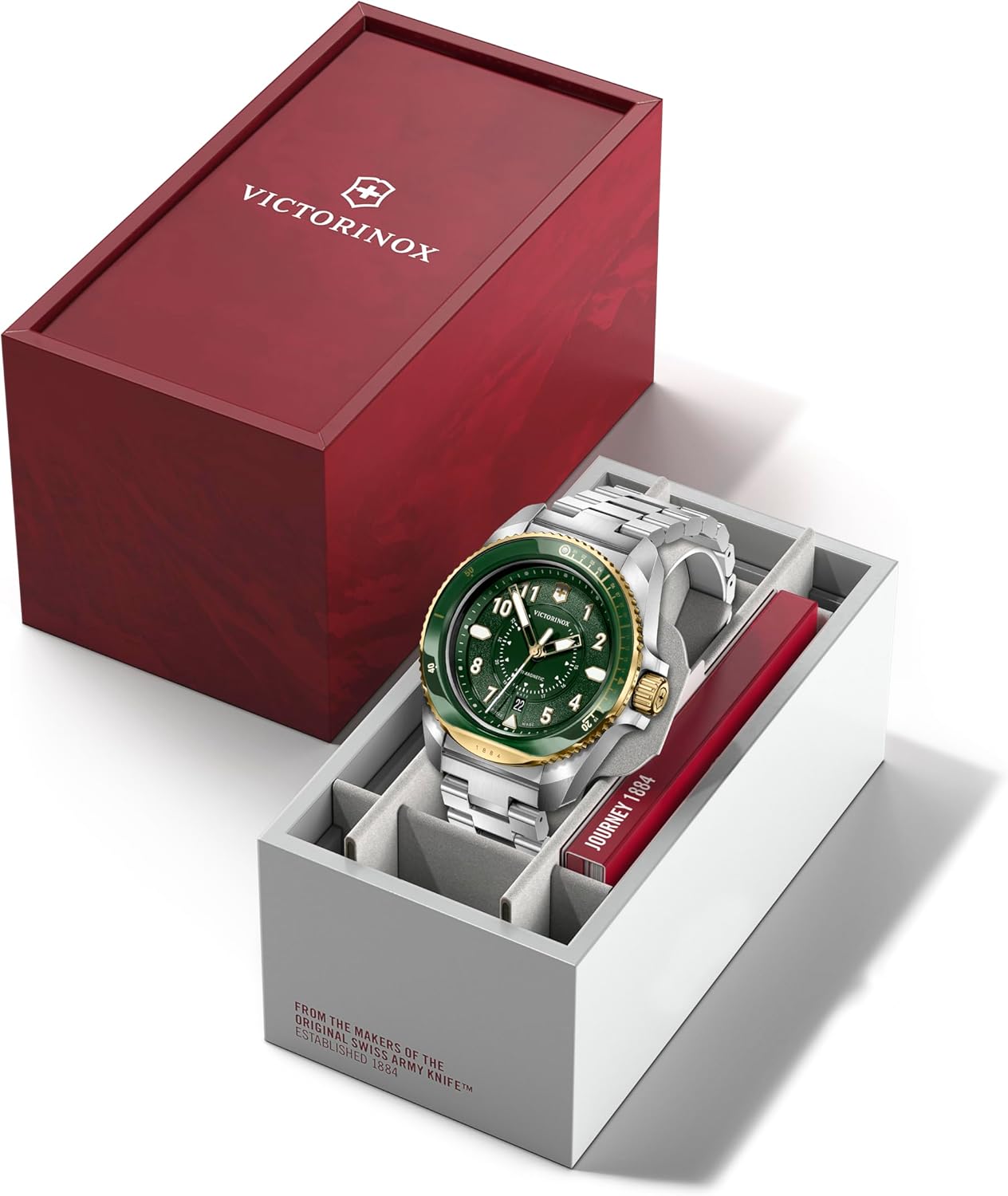 Victorinox Journey 1884 Ø 43 mm Reloj de Pulsera de Hombre, Swiss Made, Cuarzo analógico, Sumergible hasta 200 m, Pulsera de Acero Inoxidable