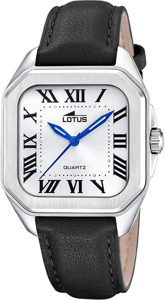 Lotus Reloj Mujer 18968/1 Square Series Caja de Acero Inoxidable 316l Plateado Correa de Piel Negro