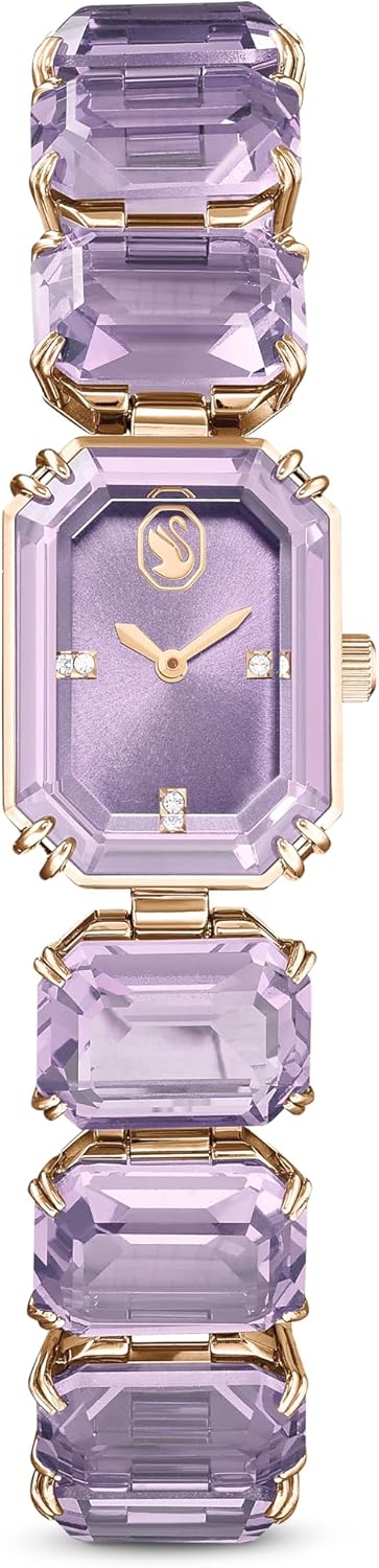 Swarovski Reloj, Pulsera de Talla Octogonal, Morado, Acabado Tono Oro champán