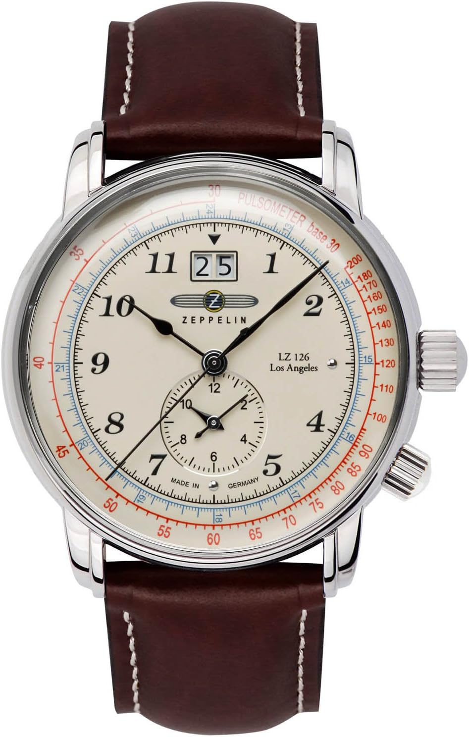 Zeppelin Herrenuhr mit Lederband Serie LZ126 Los Angeles Großdatum Big Date GMT 8644