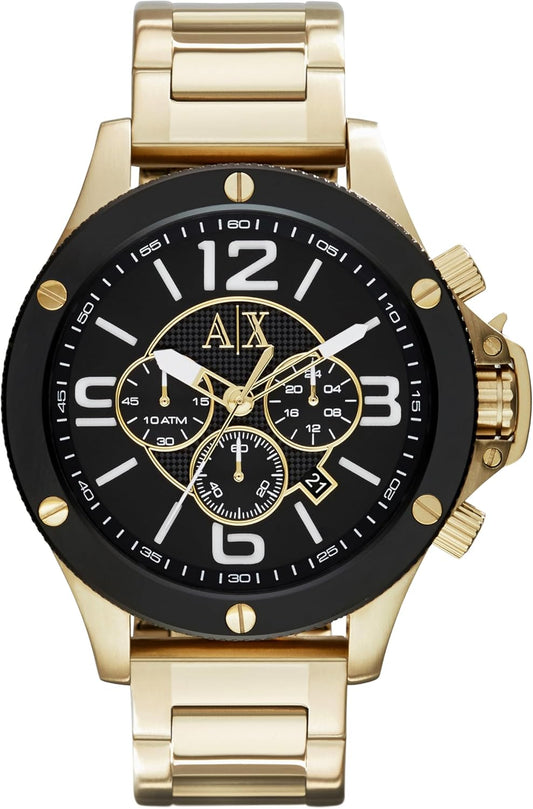 Armani Exchange Reloj Hombre, Movimiento cronógrafo, caja 48mm Acero Inoxidable Dorado con correa Acero Inoxidable, AX1511