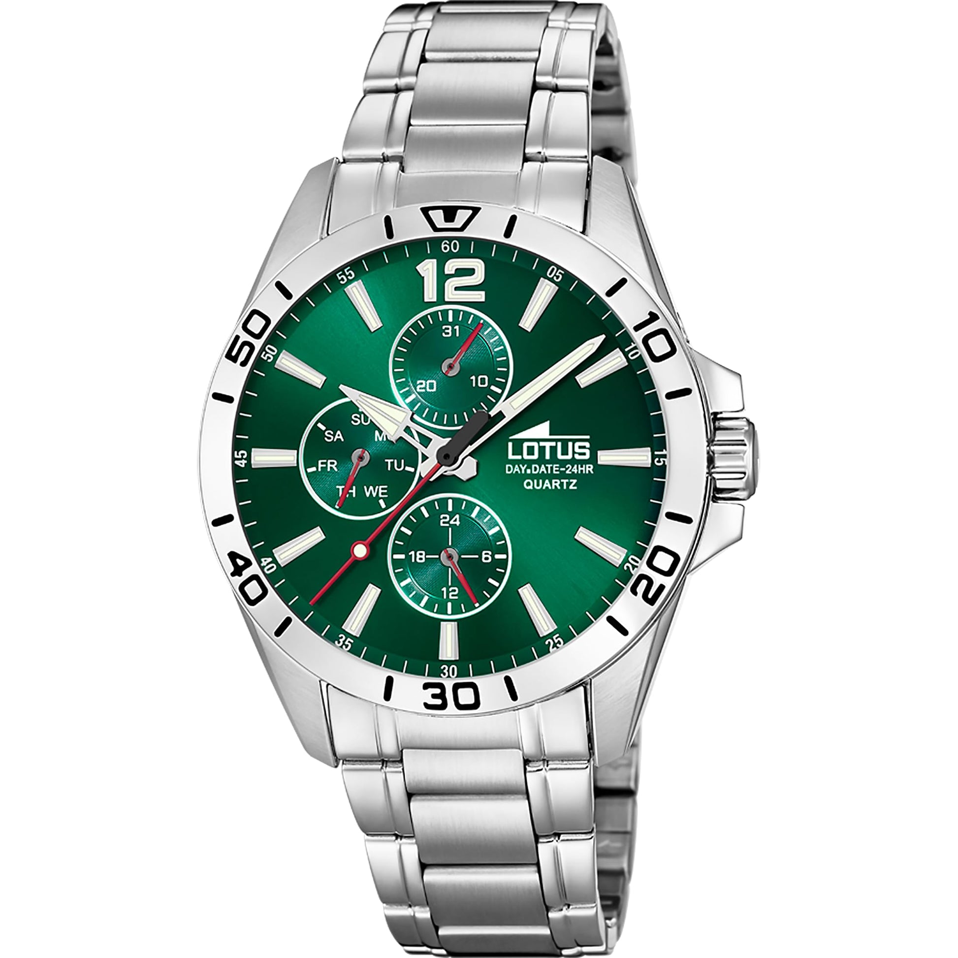 LOTUS Reloj Hombre Multifuncion Caja de Acero Inoxidable Plateado Correa de Acero Inoxidable