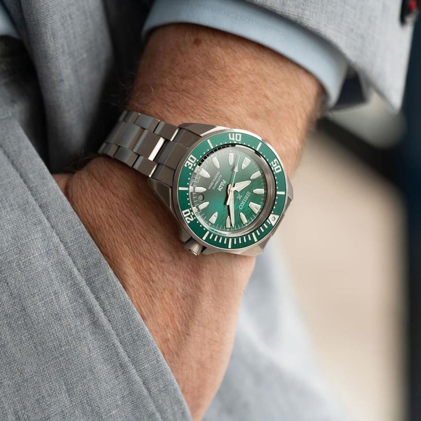 Seiko Prospex Samurai PADI - Reloj sumergible automático, 200 m, esfera verde, caja redonda de acero
