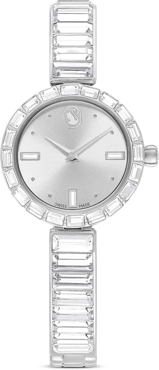 Swarovski Matrix - Reloj de pulsera con pulsera hecho en Suiza, pulsera de vidrio, gris, acabado en tono oro rosa, Gris, Gris, Armband