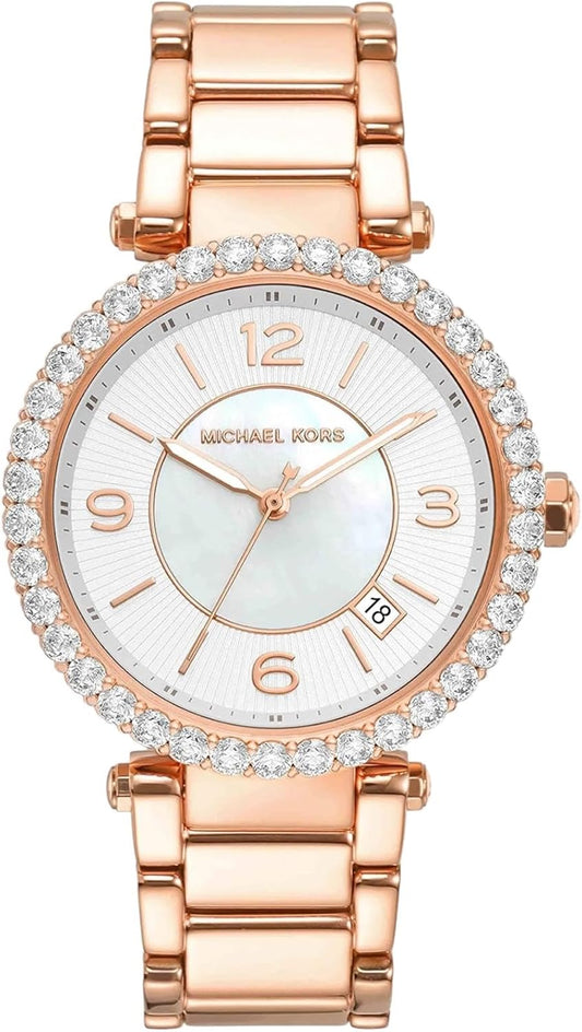 Michael Kors Reloj Parker para Mujer, Movimiento trifásico de Cuarzo con Correa de Acero o Piel