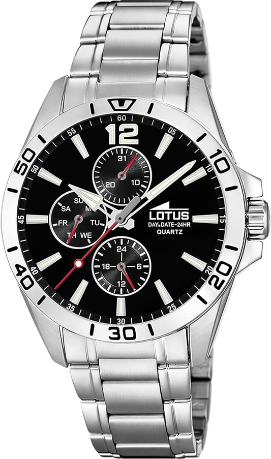 LOTUS Reloj Hombre Multifuncion Caja de Acero Inoxidable Plateado Correa de Acero Inoxidable