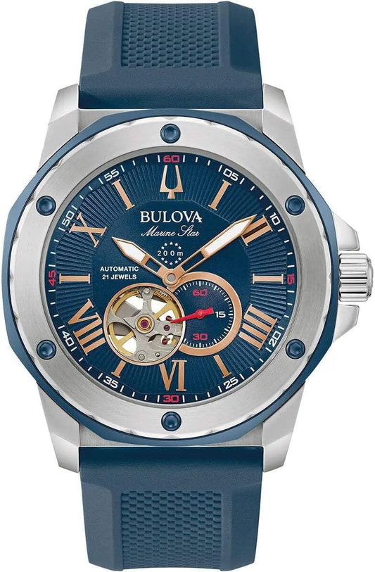 Bulova Reloj mecánico analógico para Hombre con Correa de Goma 98A282, Azul, Pulsera