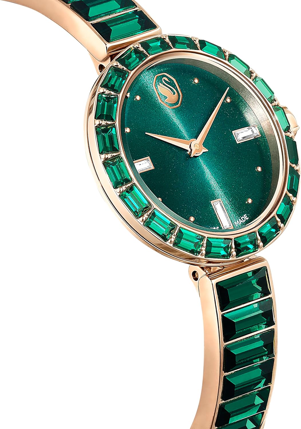 Swarovski Reloj Matrix Bangle, Fabricado en Suiza, Pulsera de Cristal, Verde, Acabado Tono Oro champán