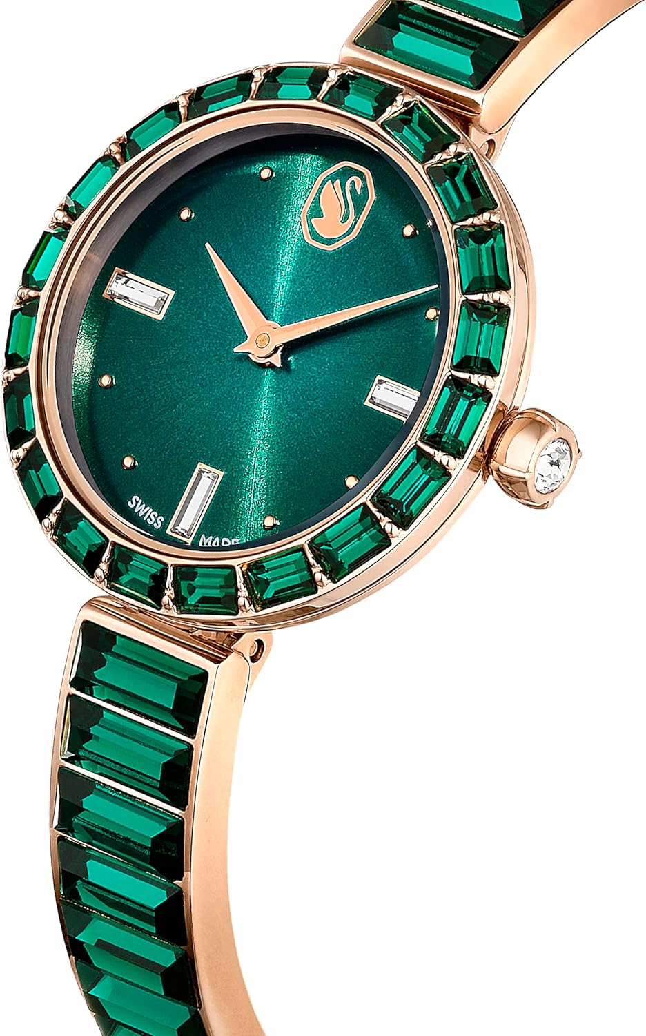 Swarovski Reloj Matrix Bangle, Fabricado en Suiza, Pulsera de Cristal, Verde, Acabado Tono Oro champán