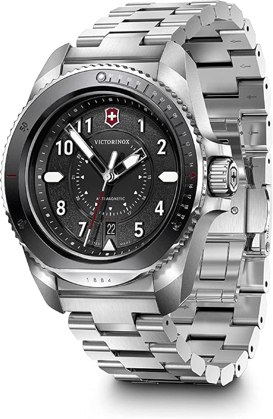 Victorinox Journey 1884 Ø 43 mm Reloj de Pulsera de Hombre, Swiss Made, Cuarzo analógico, Sumergible hasta 200 m, Pulsera de Acero Inoxidable