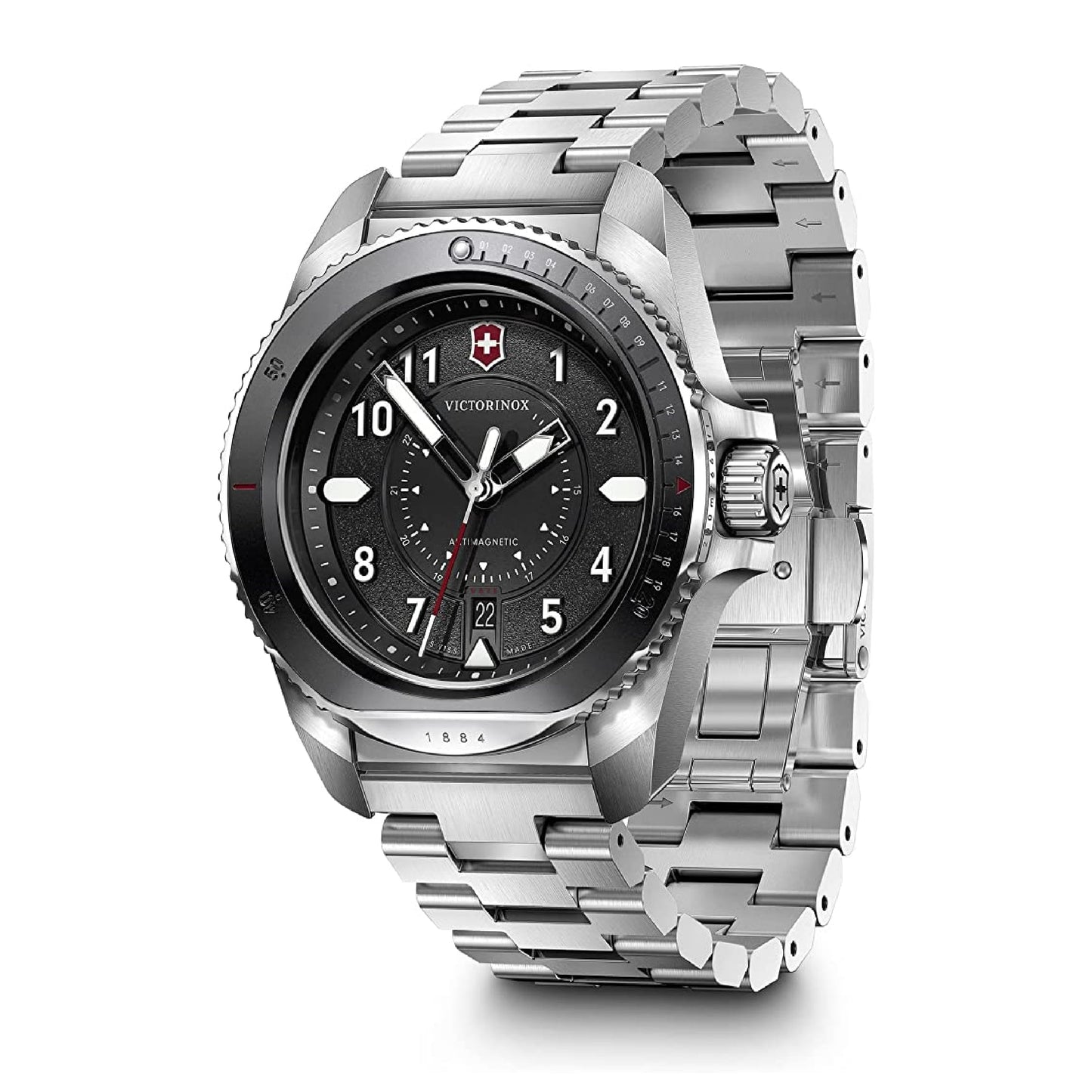 Victorinox Journey 1884 Ø 43 mm Reloj de Pulsera de Hombre, Swiss Made, Cuarzo analógico, Sumergible hasta 200 m, Pulsera de Acero Inoxidable