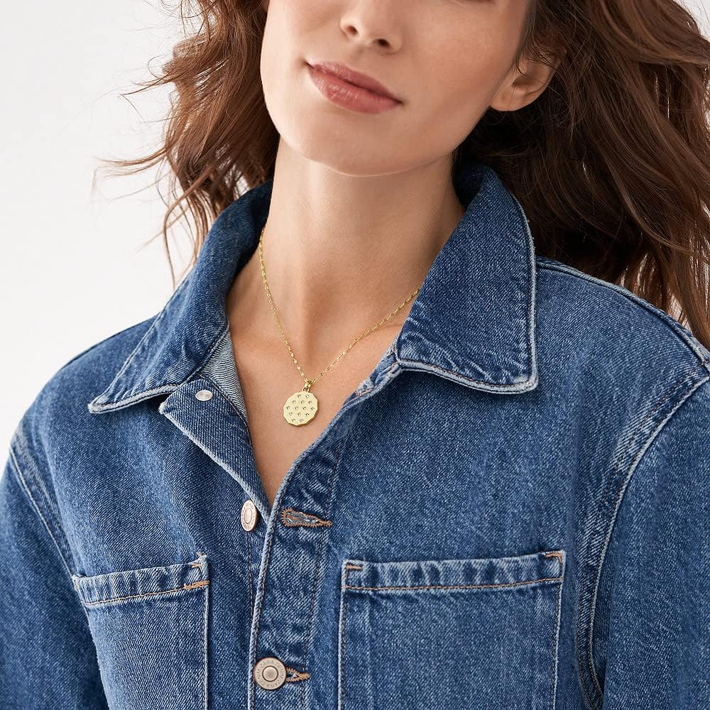 Fossil Collar redondo con colgante, Acero inoxidable dorado con cierre de mosquetón, para mujer